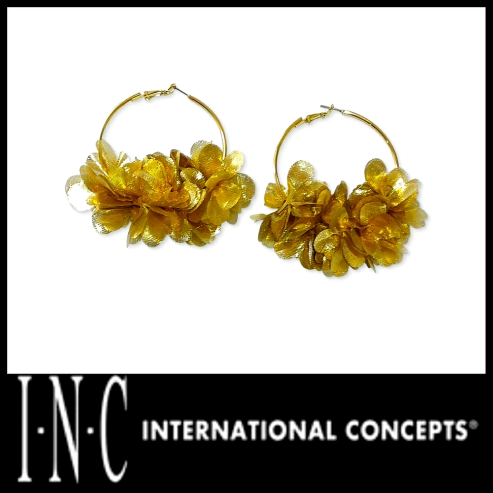 INC Fabric Flower Hoop Earrings